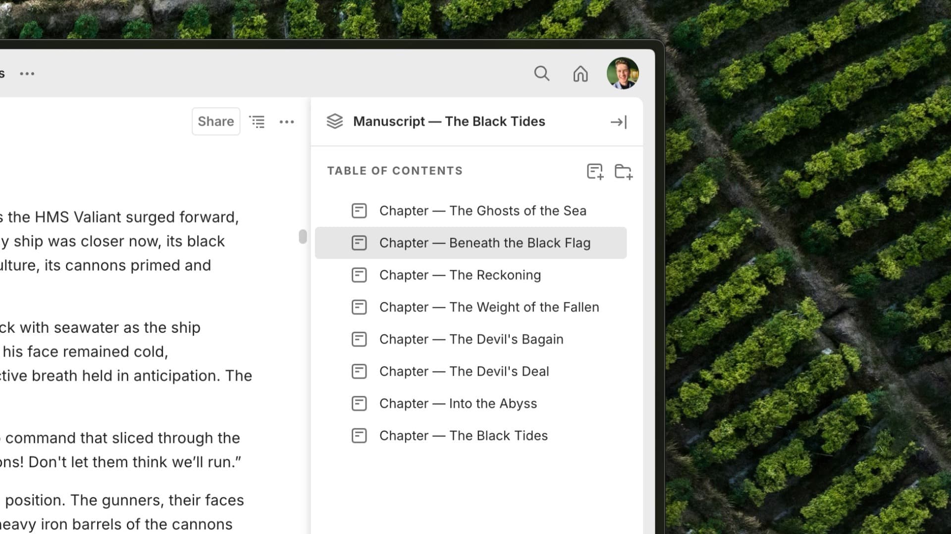 A close up of a stack's table of contents.